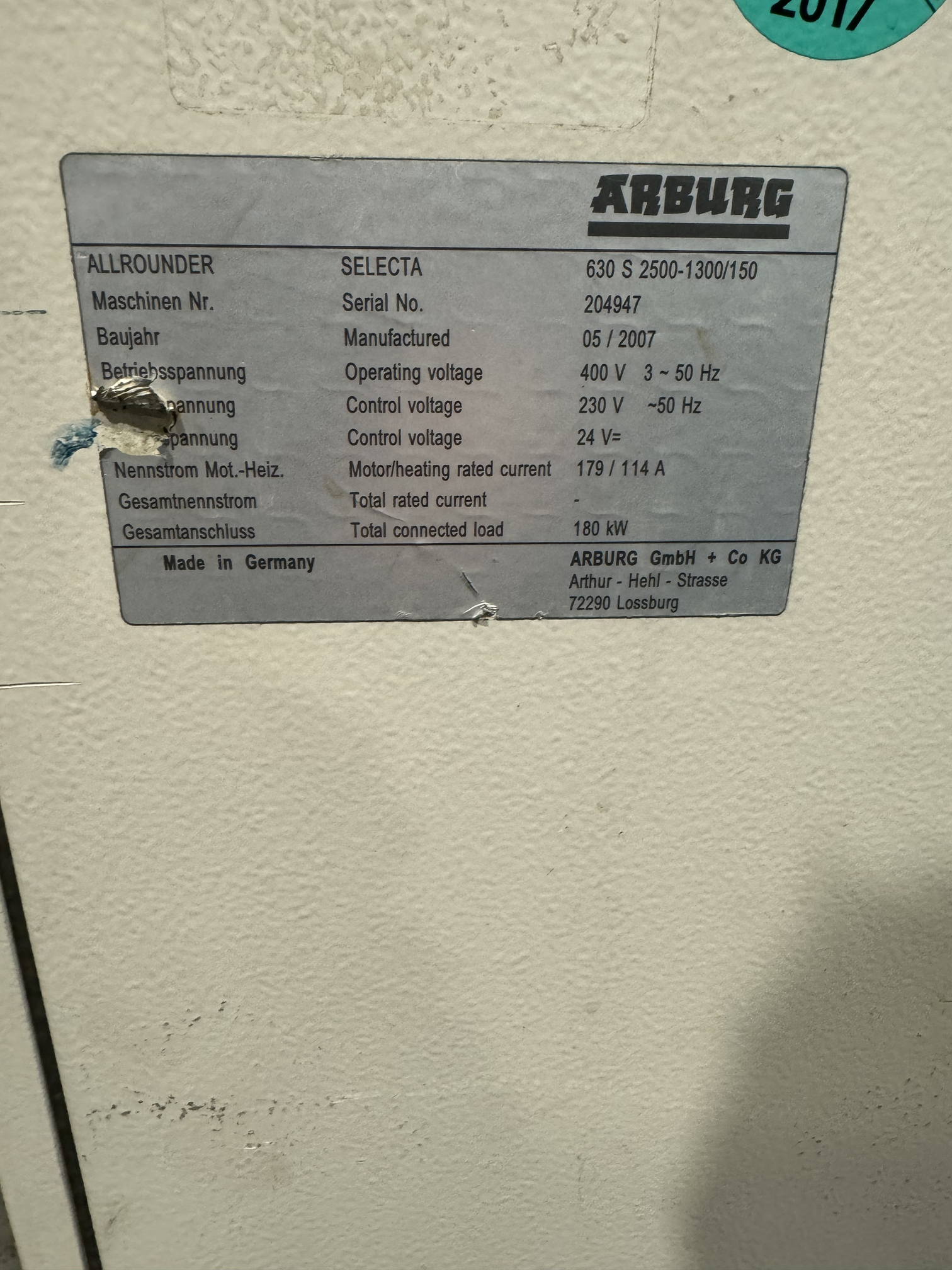 Arburg Allrounder 630S 2500-1300/150